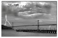 oakland bridge with lightning