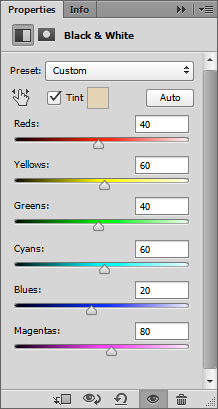 BW adjustment layer menu