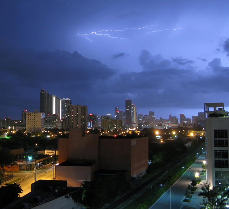 Lightning over downtown Miami