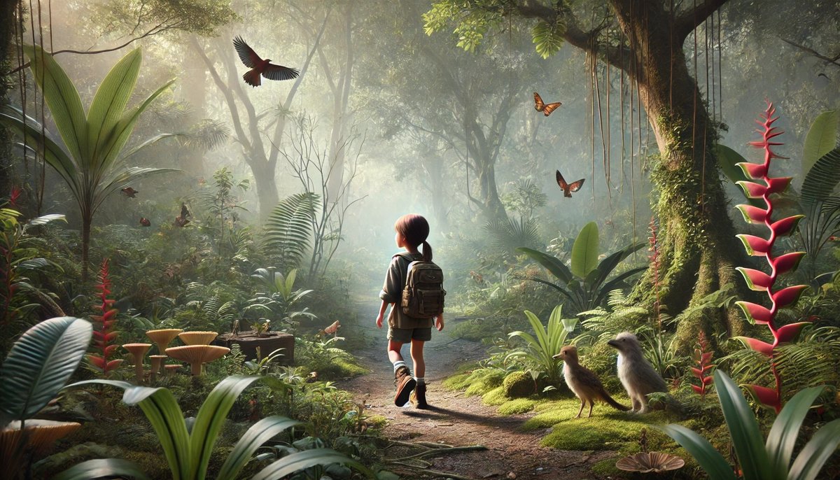 Girl Hiker in a Fantasy Forest