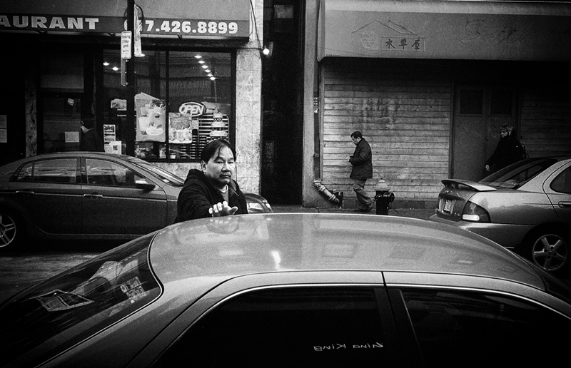 Waiting at the car BW