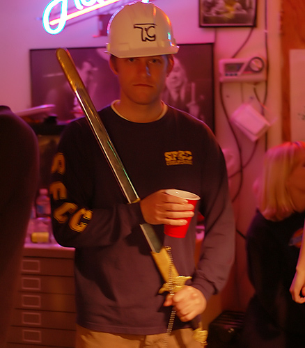 Oldman the sword fighting construction worker