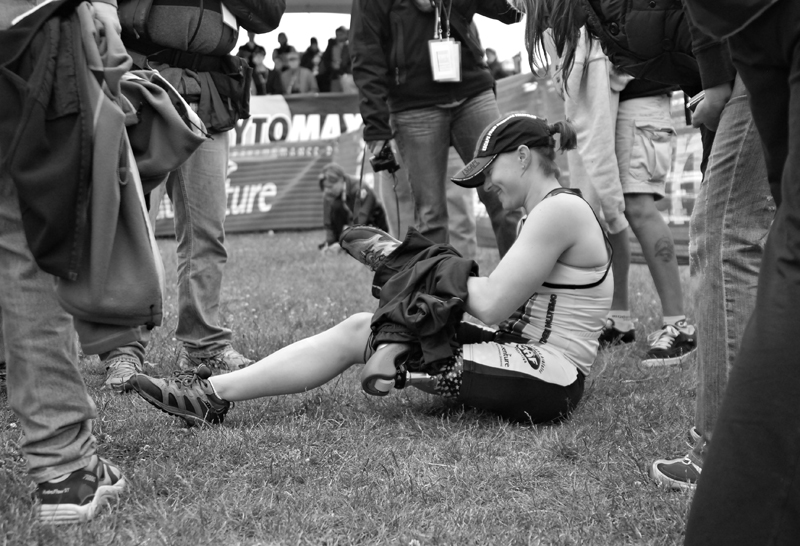 after the race, putting on pants copybw.jpg
