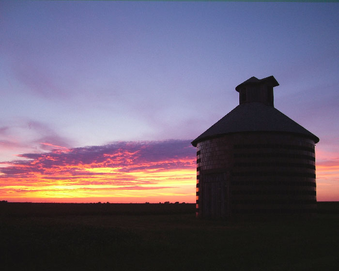 Grain Bin at Sunset