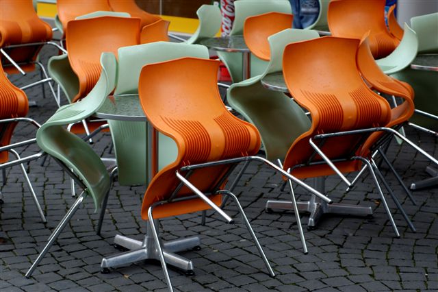 orange chairs dancing