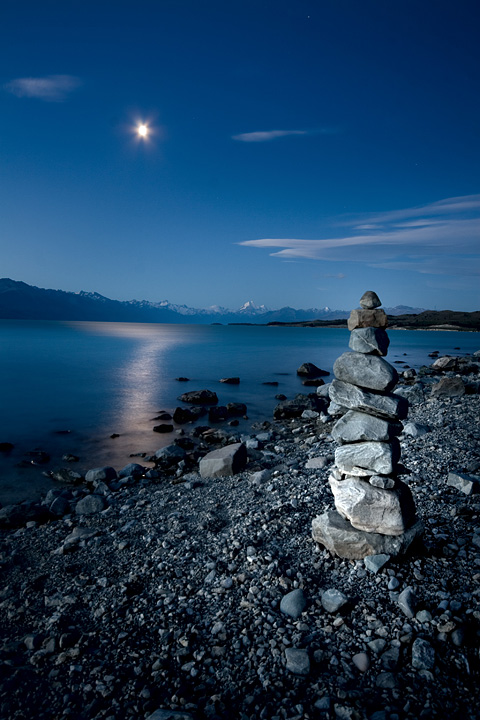 Cairn on the shore of Lake Pukaki
