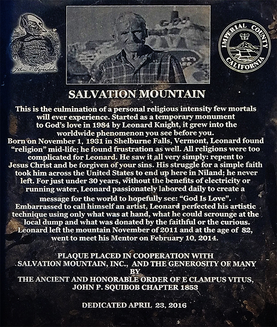 Dedication Plaque at Salvation Mountain