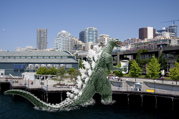 Godzilla Visits the Seattle Waterfront
