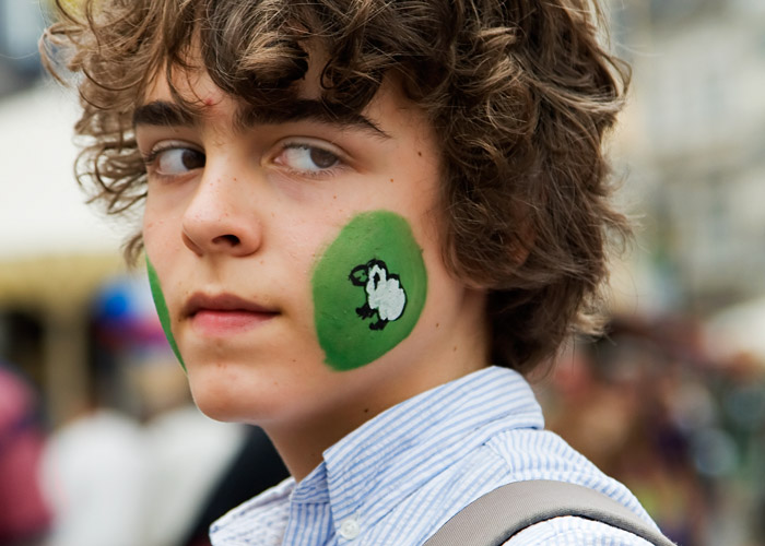 Boy with green