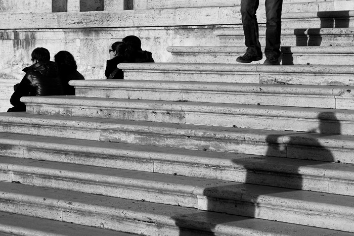 Tourists on steps