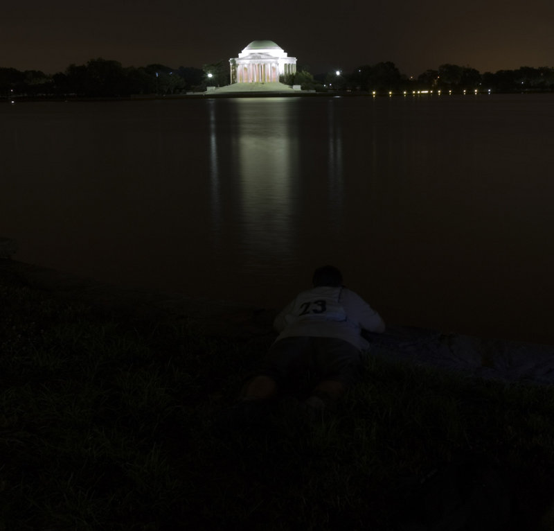 Skip sneaking up on Jefferson Monument
