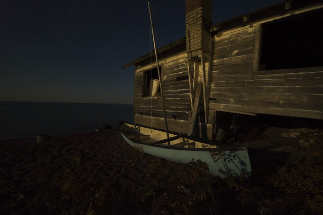 Abandoned shack at night