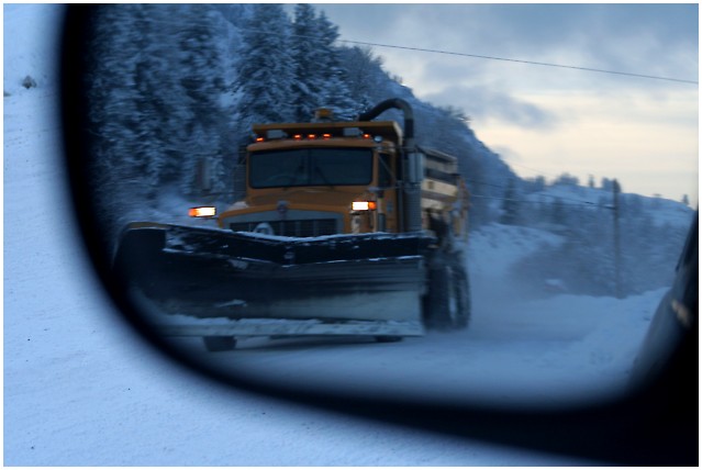 Plow Truck in the Rear View Mirror