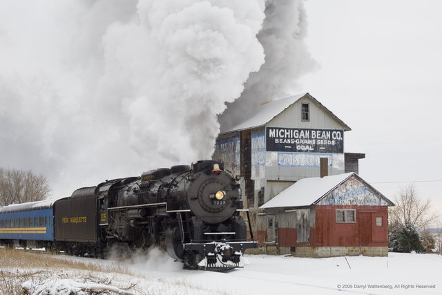 Pere Marquette 1225 Passes the Michigan Bean Company