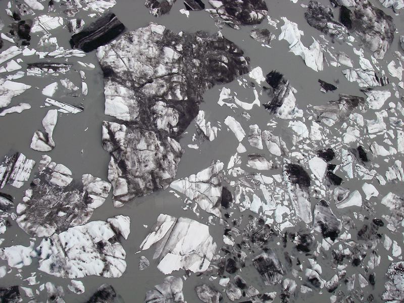 glacier ice floating below the helicopter