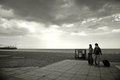 arriving at brighton beach_b&w