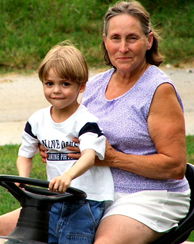 helping Gramma mow
