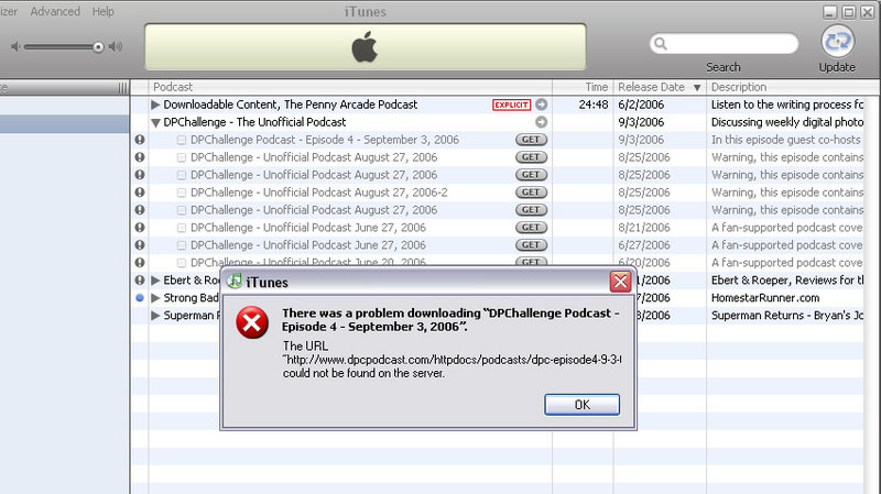 iTunes DPC Podcast problems