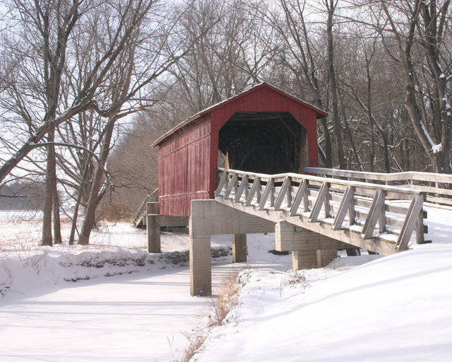Sugar Creek Covered Bridge In Snow