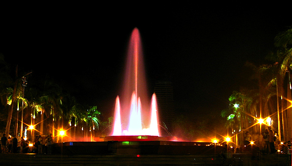 Watching the fountain change colors