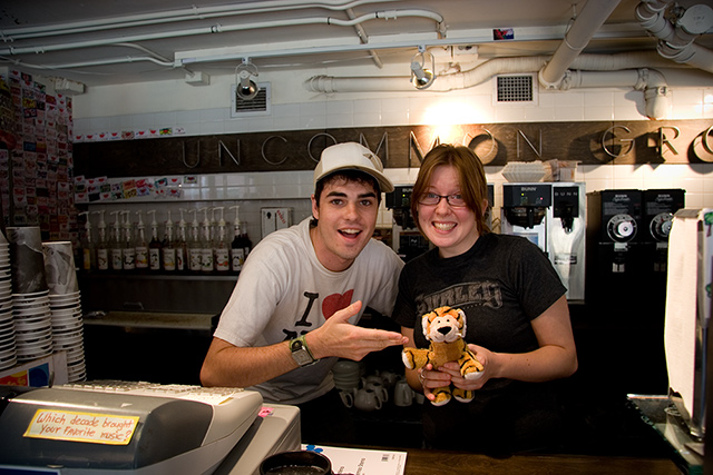 Perry hanging with the coffee guys