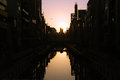 city canals at sunrise