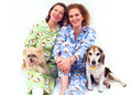 Rose & Teresa in pajamas with Lola & Rocky