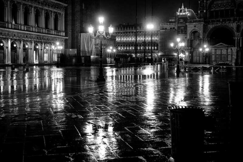 Piazza San Marco, at night in the rain