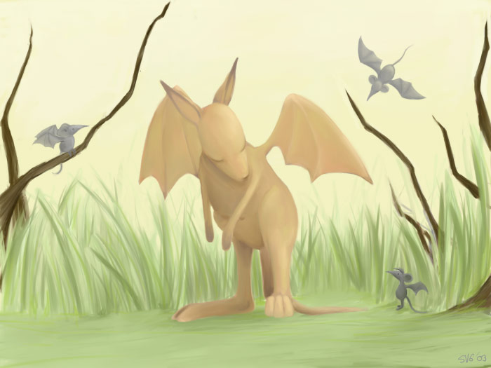 Dragonroo with friendly Mousebats