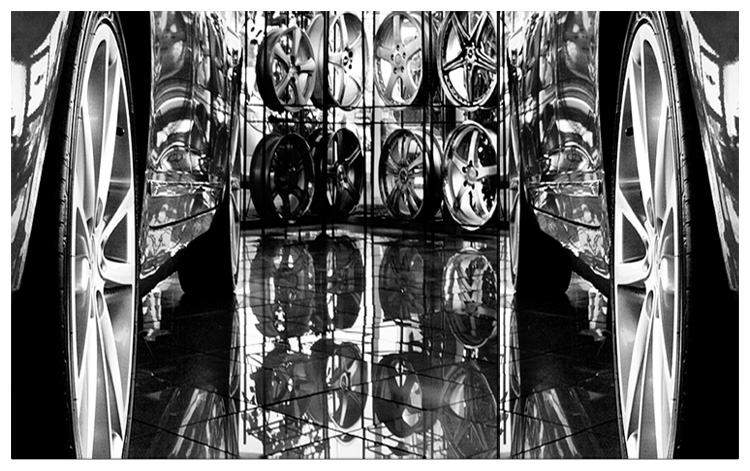 DAY 17.5. B&W. wheels reflected ..