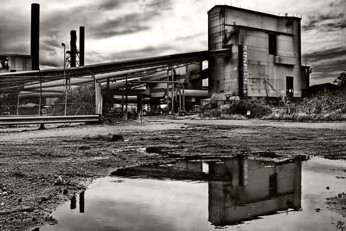 factory in sepia