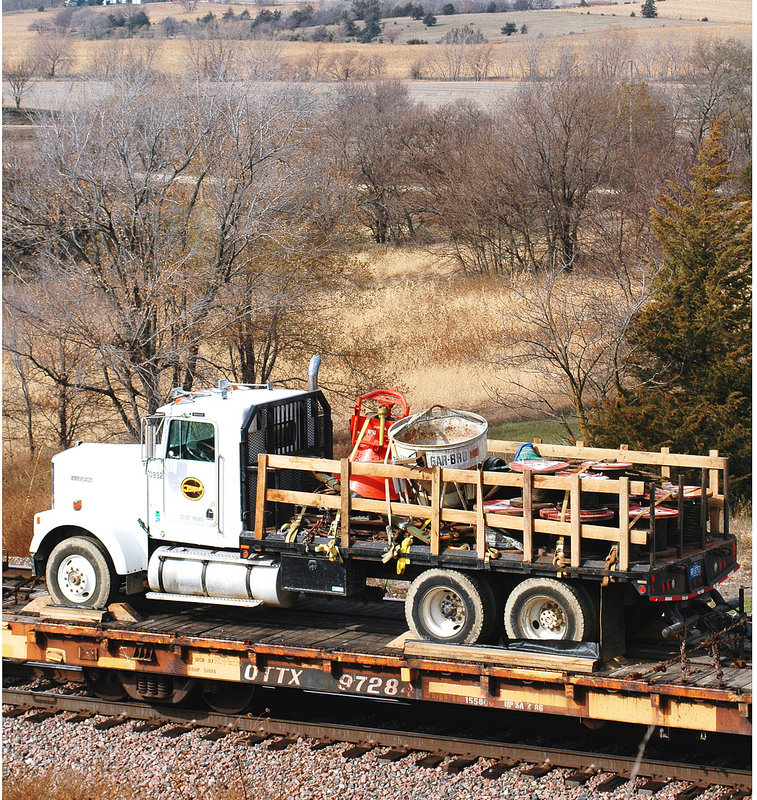 truck on railcar