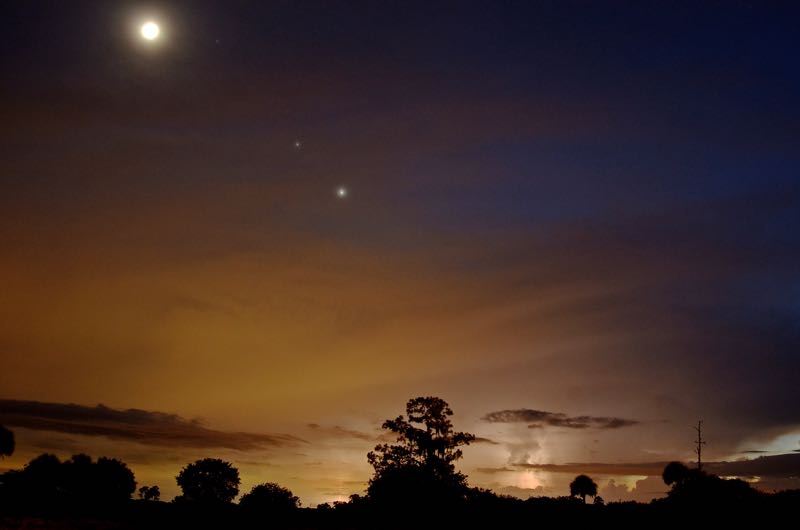Moon Jupiter Venus and Lightning