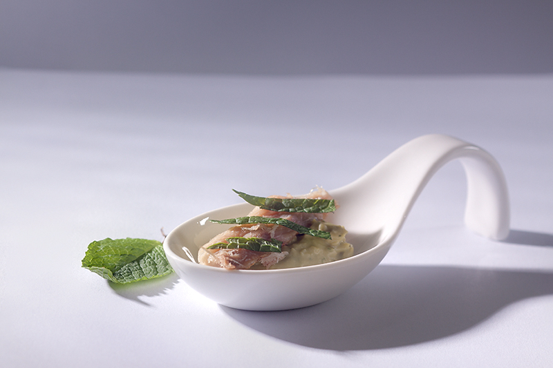 Food 36 - Smoked makerel with green pea mousse and mint.