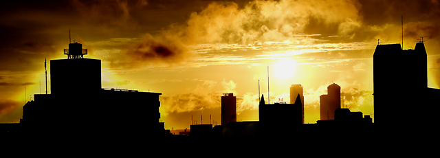 Sunset over city 