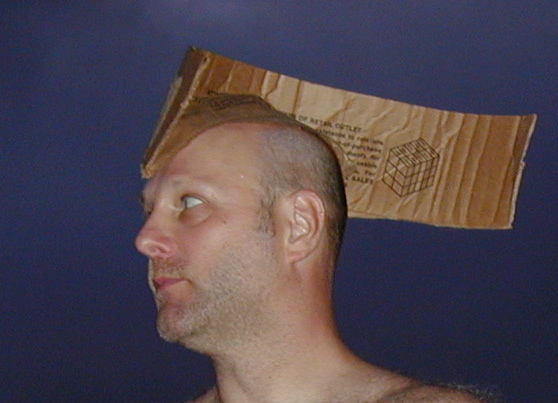 Trying on Cardboard Hair