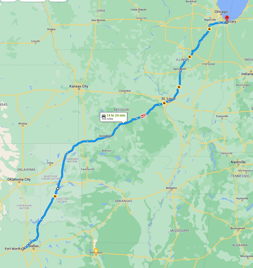 Driving route to Lake Michigan