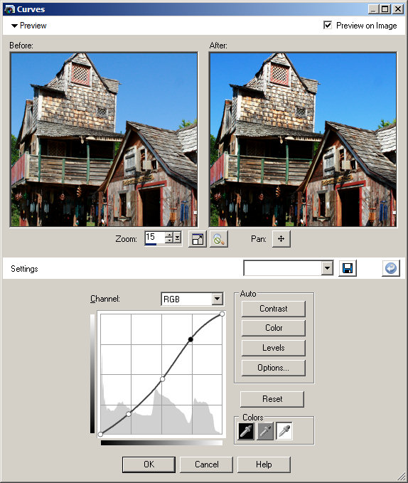 PaintShop Pro 12 Curves: S-curve