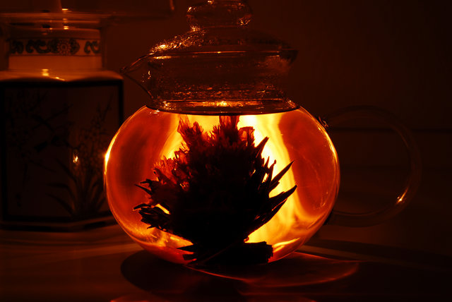 Flaming tea pot.