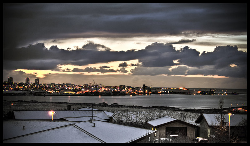 winter sunset in reykjavik