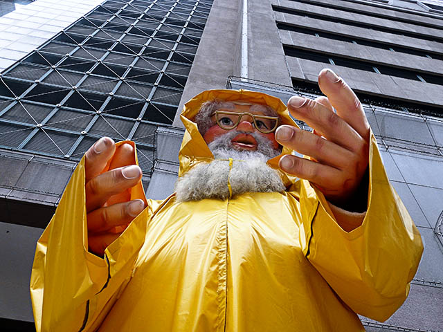 Santa wearing a raincoat 